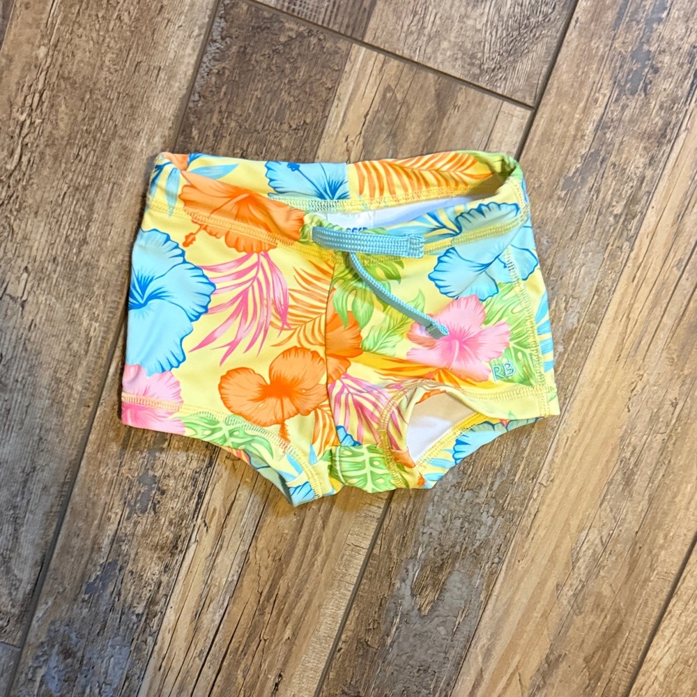 Kids Floral Swim Trunks - Yellow Multicolor